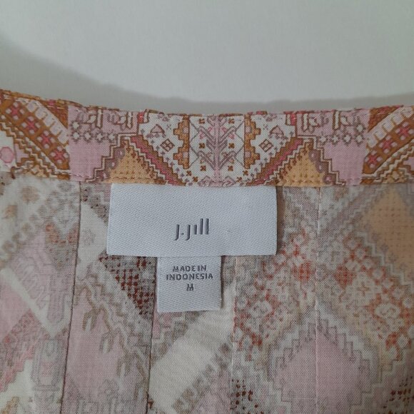 J.Jill Size M Pleated V-Neck Button Front Long Sleeve Boho Women's Blouse - Picture 7 of 9
